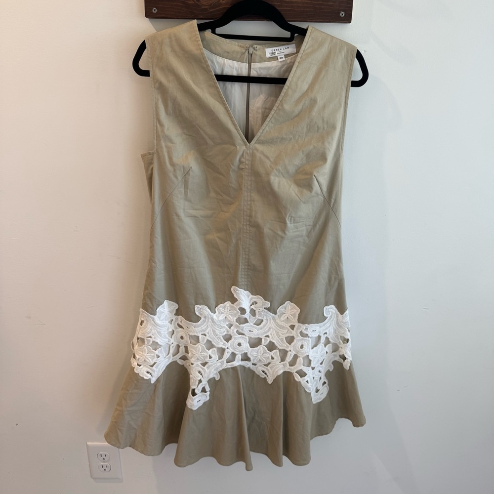 Derek Lam Collective Khaki Lace Sleeveless V Neck Mini Dress Size 50